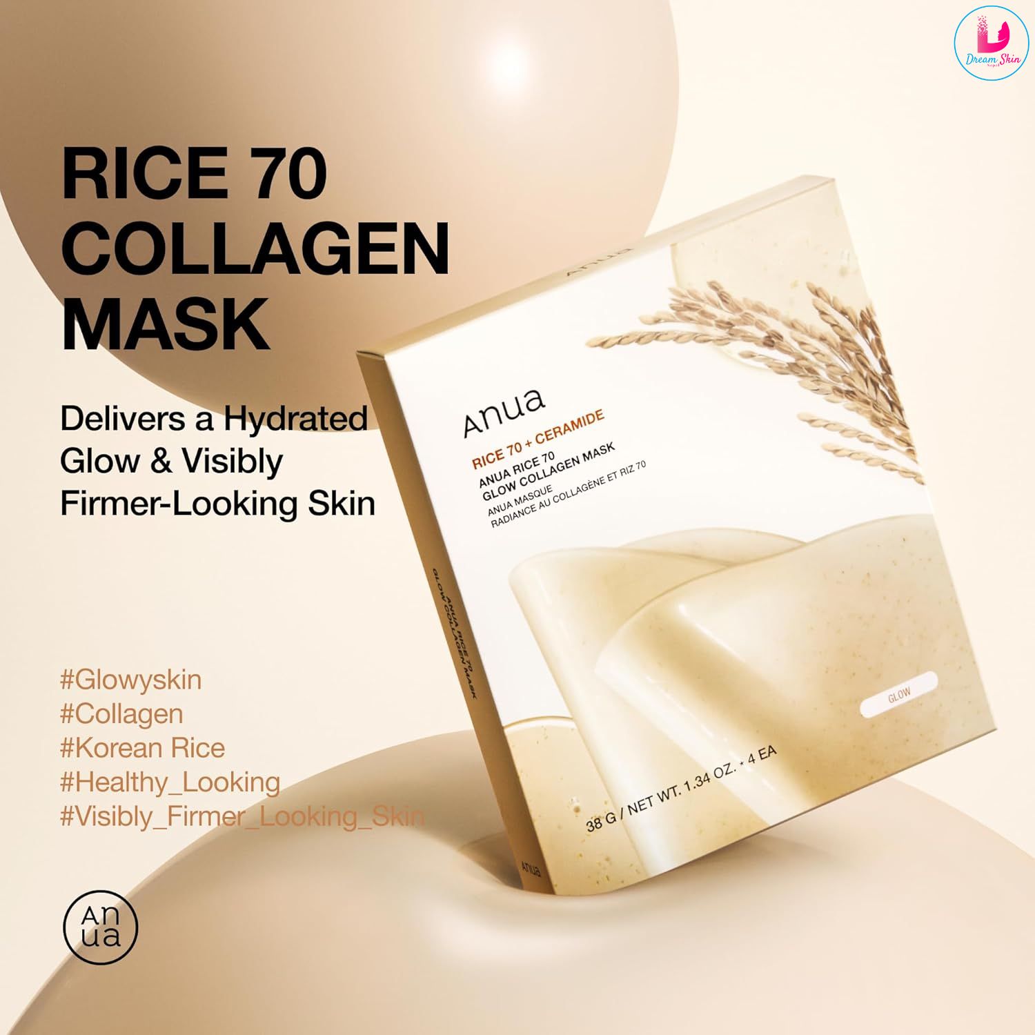 ANUA Rice 70 Glow Collagen Mask (38g)